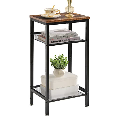 YMYNY Beistelltisch, Nachttisch mit verstellbaren Regalen und Füßen, Telefontisch, Sofatisch aus Holz, Metallgestell, Industriestil, für Wohnzimmer, Schlafzimmer, Büro, Rustikales Braun HST005H