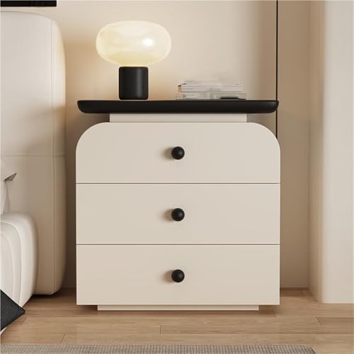 HJYBFA Schlichter Nachttisch aus Leder, modernes Massivholz, Nachttisch mit 2 Schubladen, Kleiner Beistelltisch für Wohnzimmer, Schlafzimmer (schwarz, 15,7 x 19,7 Zoll)