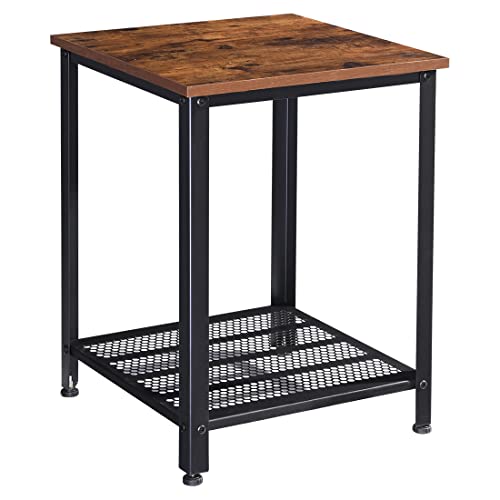 H JINHUI Beistelltisch, Nachttisch mit 2 Ebenen, Industrie-Design, Sofatisch mit Gitterablage, 42 x 42 x 56 cm, für Wohnzimmer, Schlafzimmer, Büro, Metallgestell, vintagebraun-schwarz