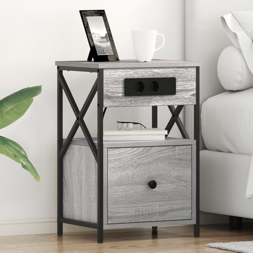 Rantry Nachttisch Grau Sonoma 40 x 31 x 60 cm Holzwerkstoff Nachtschrank Model859496