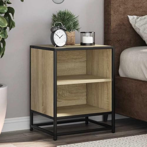 THOYTOUI Nachttisch 2er Set Sonoma-Eiche 40x31x50cm Holzwerkstoff Metall, Bedside Table Nachttische Beistellschrank Aufbewahrungsschrank Geeignet für Schlafzimmer Wohnheim Gästezimmer Wohnung