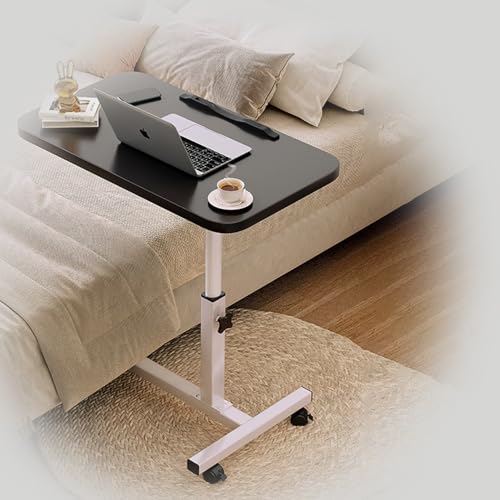 Überbetttisch mit Rädern, höhenverstellbar, mobiler Stehtisch, Krankenhausbetttisch, tragbarer Nachttisch und rollbares Betttischtablett für Büro, Zuhause, Arztpraxen und Schulen (Farbe: Schwarz)