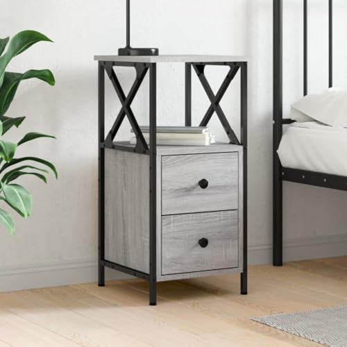 Xichuzi Nachttisch Grau Sonoma-Eiche 34x35,5x70 cm Holzwerkstoff, Nachtschrank, Nachtkästchen, Bedside Table, Nachtkommode, Nightstand, Nachttischschrank, Nachtkonsole