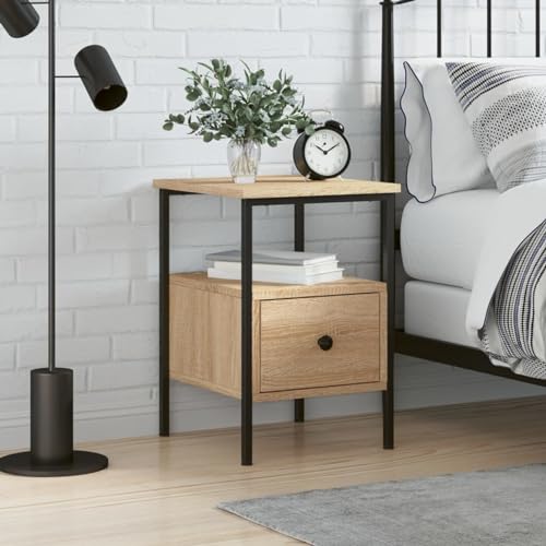 Fasba Nachttisch Sonoma-Eiche 34x36x50 cm Holzwerkstoff, Beistelltisch mit viel Stauraum, Nachtschrank, Nachtkommode, Nachtkonsole