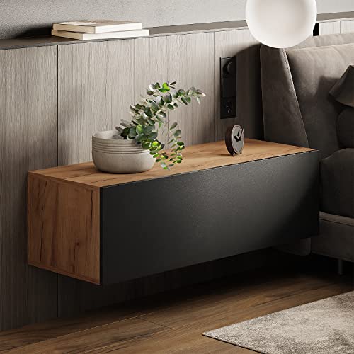 Planetmöbel Schlafzimmer Nachttisch Schrank 100 cm Gold Eiche/Anthrazit