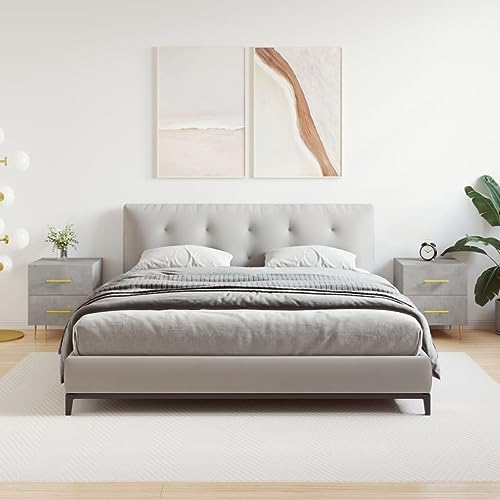 Higsose Nachttisch 44x40x47,5cm 2 pcs Betongrau,Holzwerkstoff,E isen,Beistelltisch Neben Der Couch Im Wohnzimmer,Schrank Im Industrie-Stil Lässt,Nachtkasten Schlafzimmer,Kleiner Tisch