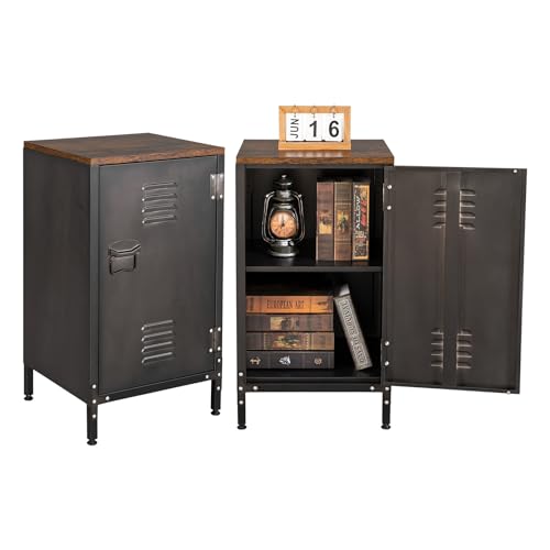 Sightlife Metallschrank Beistellschrank Sideboard Nachttisch Nachtschrank Kommode Schrank im Vintage-Stil verstellbar Einlegeboden Schränkchen für Wohnzimmer Schlafzimmer Metall (43B x 40T x 76H cm)
