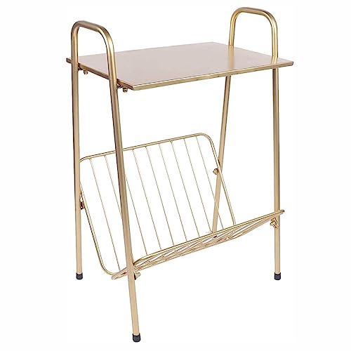 GAOAZHEN Kleiner Couchtisch, moderner rechteckiger Beistelltisch aus Metall in Gold – stilvoller zweistöckiger Beistelltisch mit Zeitschriftenablage – Schlafzimmer, Wohnzimmer, Nachttisch – Regal aus