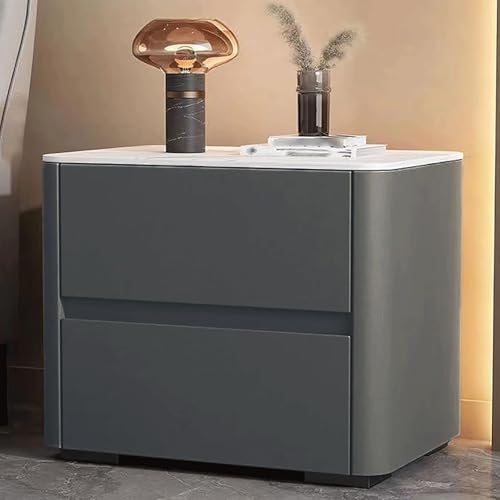 Nachttisch Bodenstehender Nachttisch aus Holz, PU-Leder, Nachttisch mit 2 Schubladen, platzsparender Beistelltisch, stabile Struktur