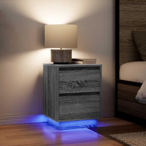 LoogCape Nachttische mit LED-Beleuchtung, 2 STK., Grau Sonoma, 38x34x50 cm, Holzwerkstoff, für Schlafzimmer, Wohnzimmer