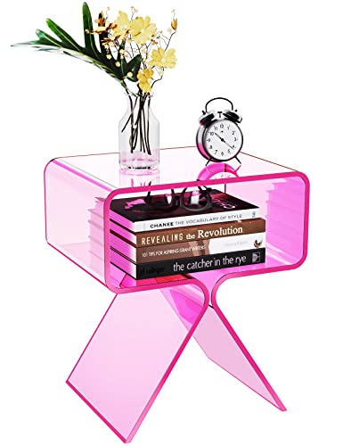solaround Acryl Nachttisch Beistelltisch, Modernes Design Clear Home Decor Display Endtisch (Rosa)