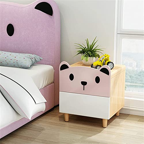 Nachttisch Kinder-Nachttisch aus Holz, moderner, minimalistischer schmaler Nachttisch für Schlafzimmer, Nachttisch mit 2 Schubladen, kleiner Nachttisch mit Cartoon-Bär-Aufbewahrung sschrank, 40 x 35 x