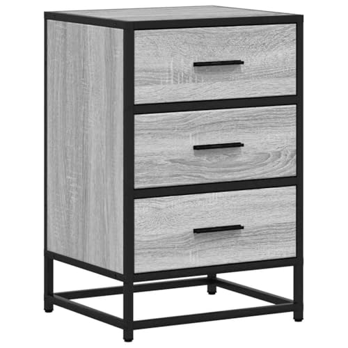 HETFTJN Nachtisch Wohnzimmertisch Nachtschränkchen Telefonschrank - Nachttisch Grau Sonoma 40x34,5x60 cm Holzwerkstoff und Metall für Jugendzimmer Balkon Schlafzimmer Wohnzimmer
