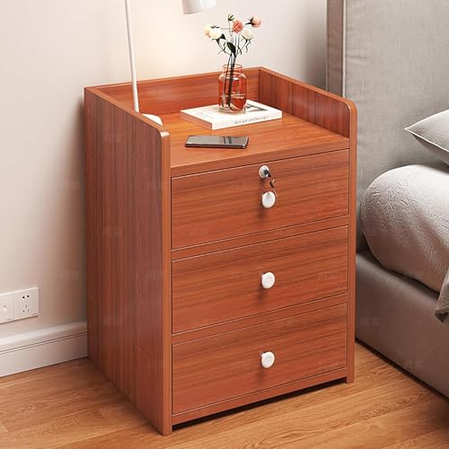 Moderner Nachttisch mit einfacher Schublade, mit Schloss, ideal für Mietzimmer, Schlafzimmer und mehr, Antikes Sandelholz-Finish
