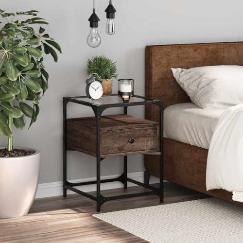 Youuihom Nachttisch Braun Eichen-Optik 40x40x55 cm Holzwerkstoff Beistellschrank Schmal Nachttische Bed Side Table Bedroom Beistelltisch Schmal für Schlafzimmer Wohnzimmer Bad Jugendzimmer