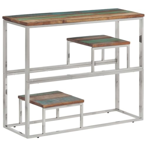 Owoxanthellate Konsolentisch Beistelltisch aus Edelstahl und Altholz 90 x 30 x 70 cm Silber Modernes Design für Flur Wohnzimmer und Schlafzimmer