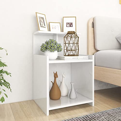 Fasba Nachttisch Hochglanz-Weiß 40x35x60 cm Holzwerkstoff, Beistelltisch mit viel Stauraum, Nachtschrank, Nachtkommode, Nachtkonsole