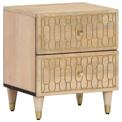 KATERYY Nachttisch 40x33x46 cm Massivholz Mango,Edler Nachttisch aus massivem Mangoholz mit Stauraum und handgeschnitztem Design Schlafzimmer, Nachttische