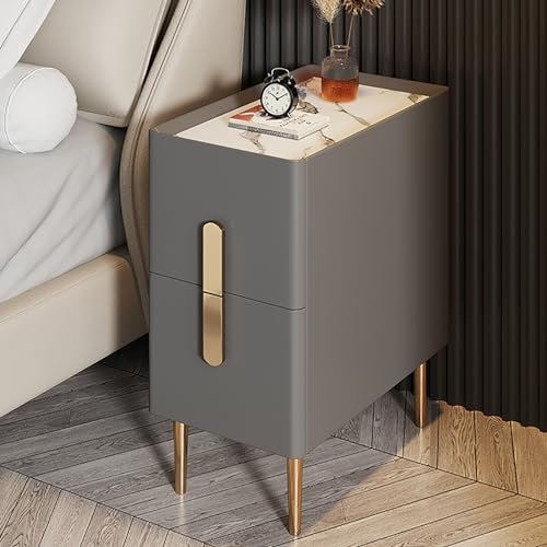 Moderner Nachttisch mit Schublade, schmaler Nachttisch, stilvolles Rockboard-Design, Leder-Finish, perfekt für Schlafzimmermöbel, platzsparender Beistellschrank