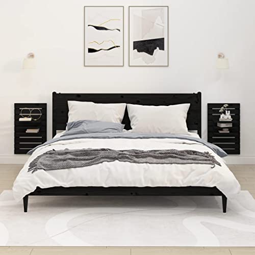 Generisch Wand-Nachttische 2 STK. Schwarz Massivholz Kiefer,jiangboyue-824767