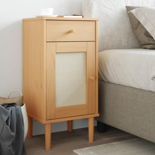 THOYTOUI Nachttisch, Couchtisch Nachtkonsole Nachtkommode Kommode Geeignet für Büro Hotel Wohnung Schlafzimmer Rattan-Look Braun 40 x 35 x 80cm Massivholz Kiefer