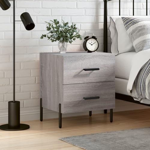 Fasba Nachttisch Grau Sonoma 40x35x47,5 cm Holzwerkstoff, Schlafzimmer Nachtschrank Stilvolles Nachtkästchen für Wohnzimmer Hotelzimmer