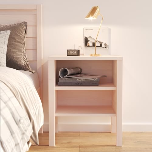 Hansales - Offenes Regal aus massivem Birkenholz - Nachttisch im skandinavischen Stil - Naturbelassen - 51x45x52 cm