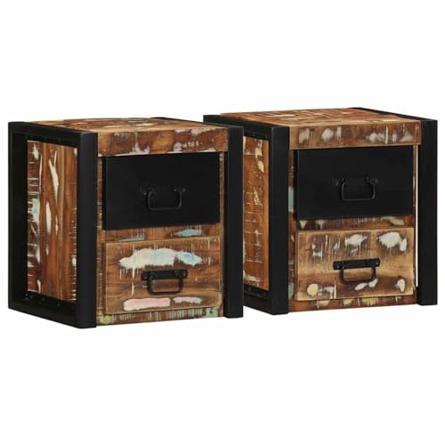 Somanki Nachttische 2 STK. Mehrfarbig 40x35x40 cm Altholz Massivholz, Nachtkonsole, Nachtkästchen, Kaffeetisch, Nachtkasten, Nachtkommode, Sofatisch - 4015956