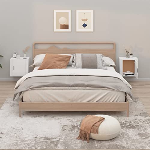 CongVVFV Wand-Nachttische 2 Stück Hochglanz Weiß 50x30x47 cm mit Stauraum und Stabiler Oberplatte für Wandmontage, langlebiges Holzwerkstoff-Design