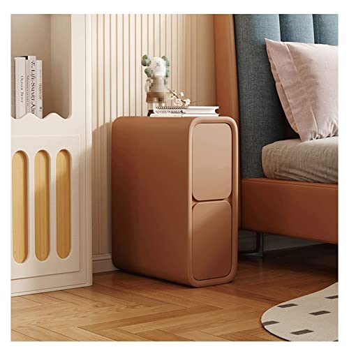 Schlanker Nachttisch mit 2 Schubladen, minimalistischer Nachttisch aus Mikrofaser-Leder für kleine Räume, stilvoller Sofatisch für Schlafzimmermöbel, modernes Design