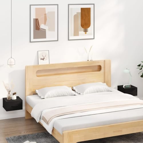SDWEHO7 2er Set Nachttisch Wandmontage, Nachttischschrank Hängend, Wandschublade für Schlafzimmer, Wandregal mit Schublade, Schwarz 35x35x20 cm Holzwerkstoff