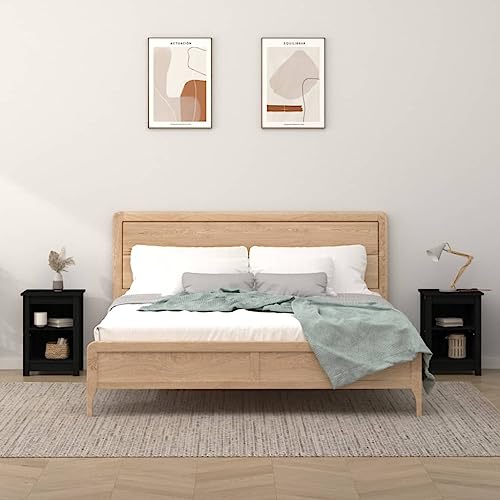 Mokuyary Nachttische 2 STK. Schwarz 40x35x55 cm Massivholz Kiefer Beistelltisch, Nachtschrank Schlafzimmer, modern für Wohnzimmer Schlafzimmer Arbeitszimmer Gästezimmer