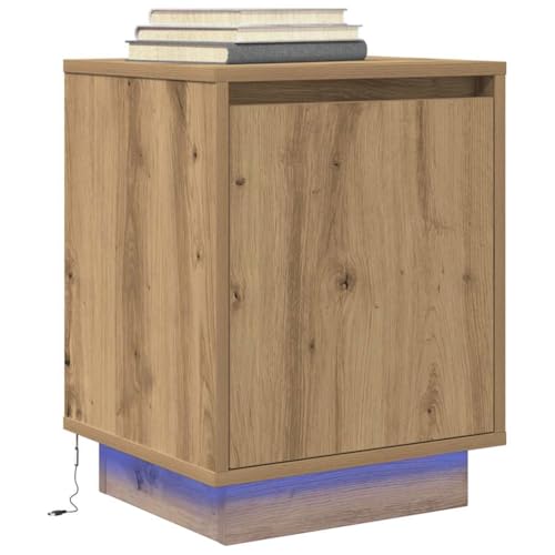 UTSRABFA Nachttisch mit LED-Leuchten Artisan-Eiche 38x34x50 cm Kleiner Nachttisch Sideboard Kleiner Tisch Nachtisch für Jugendzimmer Schlafzimmer Wohnzimmer Bad