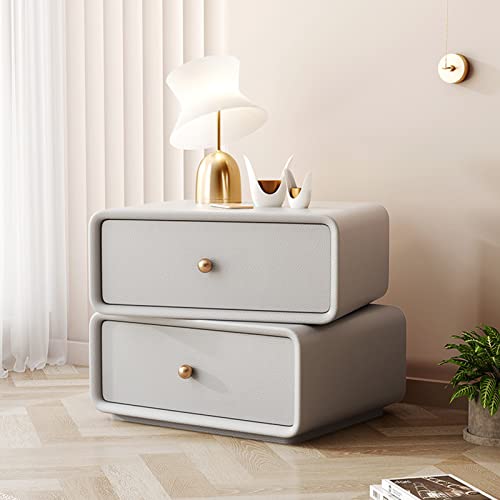 YHEIANJ Luxuriöser, runder Nachttisch aus Leder, Massivholz, moderner, minimalistischer Nachttisch, drehbares Design, leichte Schlafzimmermöbel, 50 x 40 x 48 cm – Elegantes