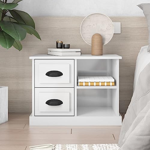 MOBCANT Nachttisch, Side Table Nachtkasten Beistellschrank Beistelltisch Geeignet für Wohnstube Schlafsaal Schlafzimmer Wohnung Hochglanz-Weiß 60x35,5x45 cm
