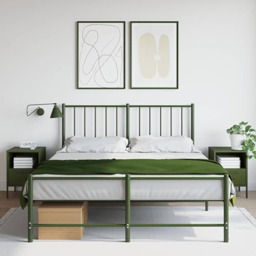 Gecheer Nachttisch 2 STK., Nachtschrank mit Stauraum, Nachtkommode Verstellbare Schraubfüße, Schlafzimmer Nachtkonsole, Industrie-Stil, Olivgrün Kaltgewalzter Stahl