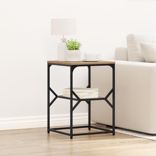 Youuihom Nachttisch Modern Quadratisch 41 x 40 x 60 cm Industrial Design mit Stahlrahmen und Holzoberfläche Stilvoll & Stabil für Schlafzimmer