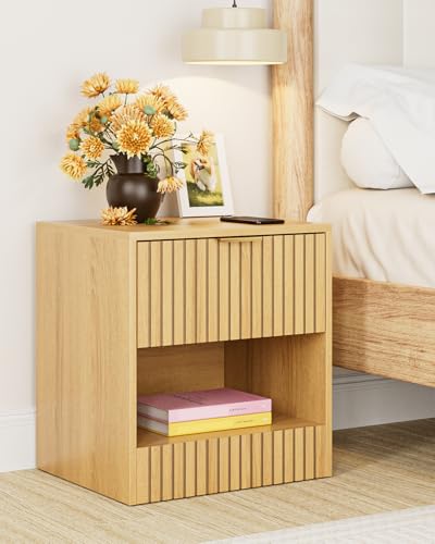 Apetaccat Nachttisch Eiche, Mittel Nachtschrank mit Schublade, Holz Nachttische für Kinder, Nachtkommode 49x45x38 cm, Beistelltisch für Schlafzimmer,Wohnzimmer,B üro,Mittel