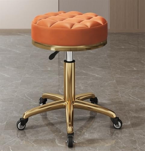 Rollbarer Salonhocker, verstellbarer Schminkhocker mit rundem Ledersitz für Spa, Salon, Nageltechnik und Tattoo-Arbeiten – ergonomisches Design, leichtgängige Rollen