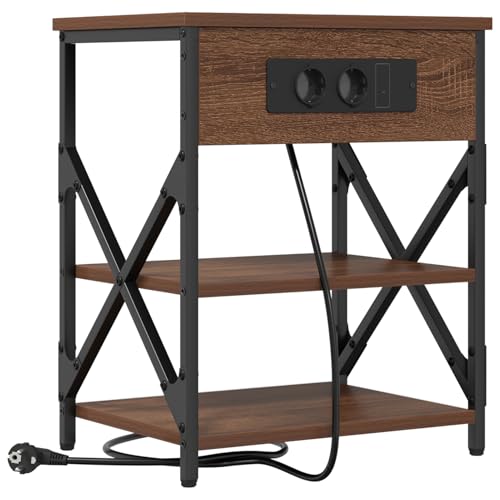 Vopese Nachttisch mit Ladestation mit Regal Braune Eiche Holzwerkstoff Schränke und Lagerung Model859523