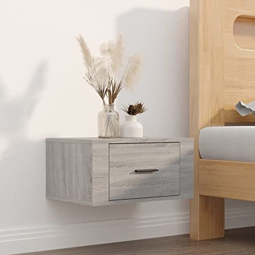 Fasba Wand-Nachttisch Grau Sonoma 50x36x25 cm, Beistelltisch mit viel Stauraum, Nachtschrank, Nachtkommode, Nachtkonsole