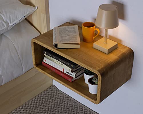 WOODCHES Schwebender Nachttisch aus Holz, Nachttisch, Nachttischregal, handgefertigt, wandmontiertes Nachttischregal, minimalistischer und einzigartiger Stil