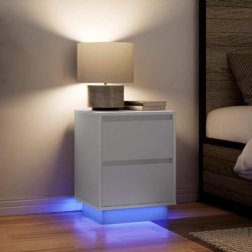 Teenpull Nachttische mit LED-Beleuchtung 2er-Set, Weiß, 38x34x50 cm, Holzwerkstoff, Moderne Nachtschränke mit RGB-Licht für Schlafzimmer, Wohnzimmer
