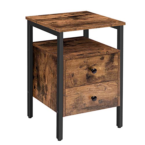 HOOBRO Nachttisch, Beistelltisch, Nachtschrank mit 2 Schubladen, 40 x 40 x 61 cm, Nachtkommode, Leicht Montierbar, Vintage EBF43BZ01G2