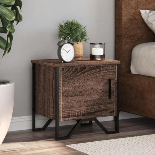 Runheo Nachttische 2er Set, Braun Eichen-Optik, 40x30x40 cm Holzwerkstoff mit 2 Schubladen, Metallbeine, für Schlafzimmer, Wohnzimmer als Beistelltisch