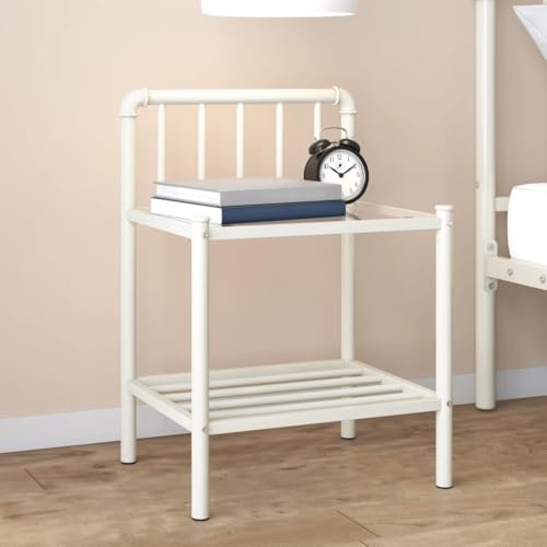 KATERYY Nachttisch Weiß Transparent 45x34,5x62,5 cm Metall und Glas,Stilvoller Nachttisch mit Glasablage aus robustem Metallgestell für Ihr Zuhause Schlafzimmer, Nachttische