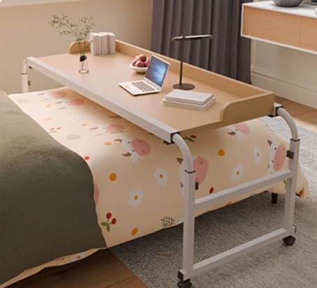 Mobiler Schreibtisch mit Rollen, höhenverstellbarer Überbetttisch, Laptopwagen & Computertisch für den Nachttisch, Rolltisch mit Lebensmitteltablett