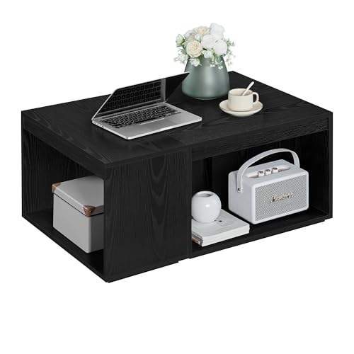 VASAGLE Couchtisch 3er Set, Beistelltisch, Kaffeetisch, Tisch mit Stauraum, anpassbar, rechteckig, modern, für Wohnzimmer, Schlafzimmer, Arbeitszimmer, ebenholzschwarz LCT301B01