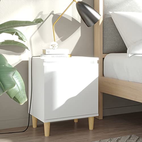 Qnhdfrt Nachttisch mit Massivholz-Beinen Weiß 40x30x50 cm Schmaler Beistelltisch für Schlafzimmer mit Stauraum Skandinavisches Design