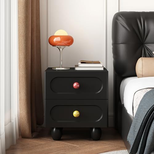 DECAKE Moderner Nachttisch aus Holz, minimalistischer Nachttisch mit 2 Schubladen, rustikaler Sofa-Beistelltisch im Landhausstil, Aufbewahrungsschrank für Schlafzimmer, Wohnzimmer (50 x 4